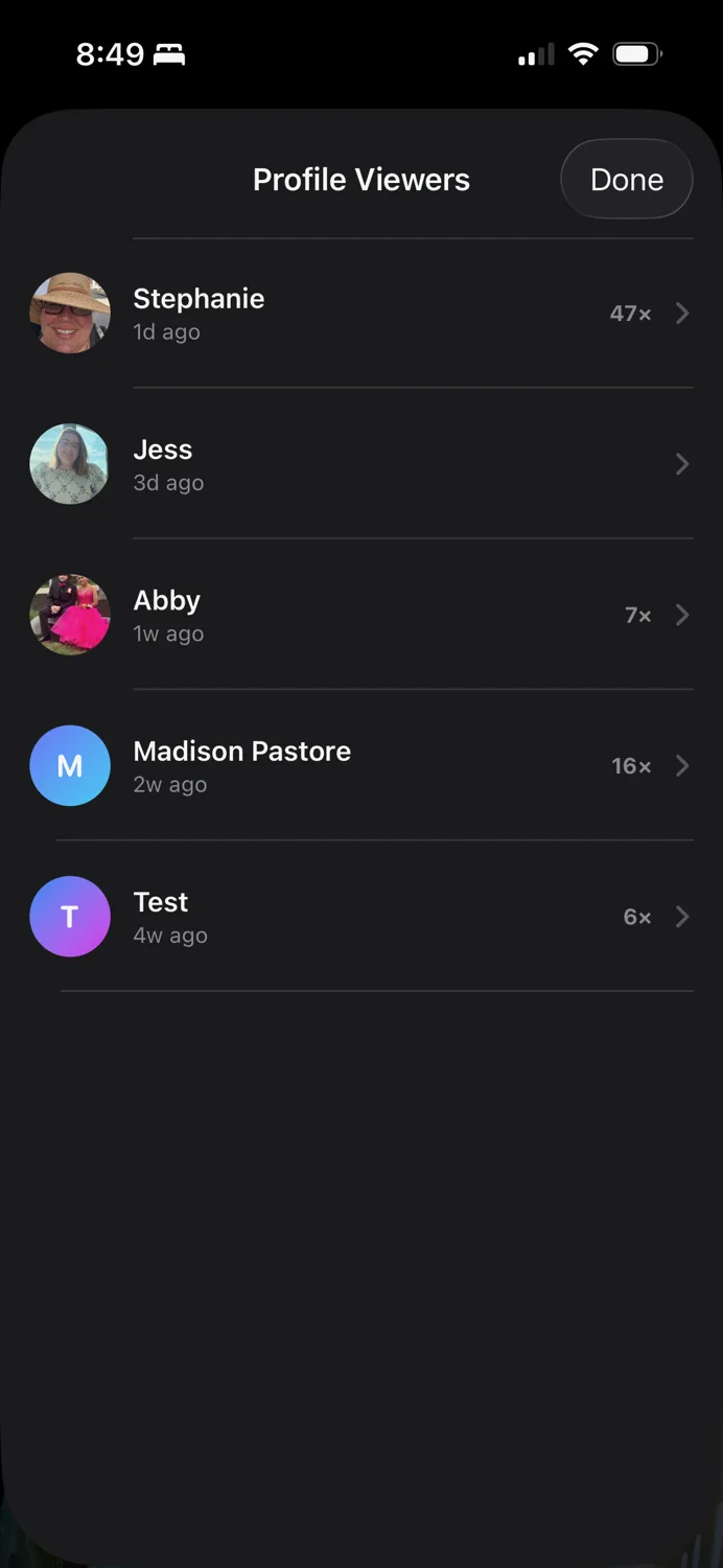 Profile Viewers — see who's checked out your Huzzah profile